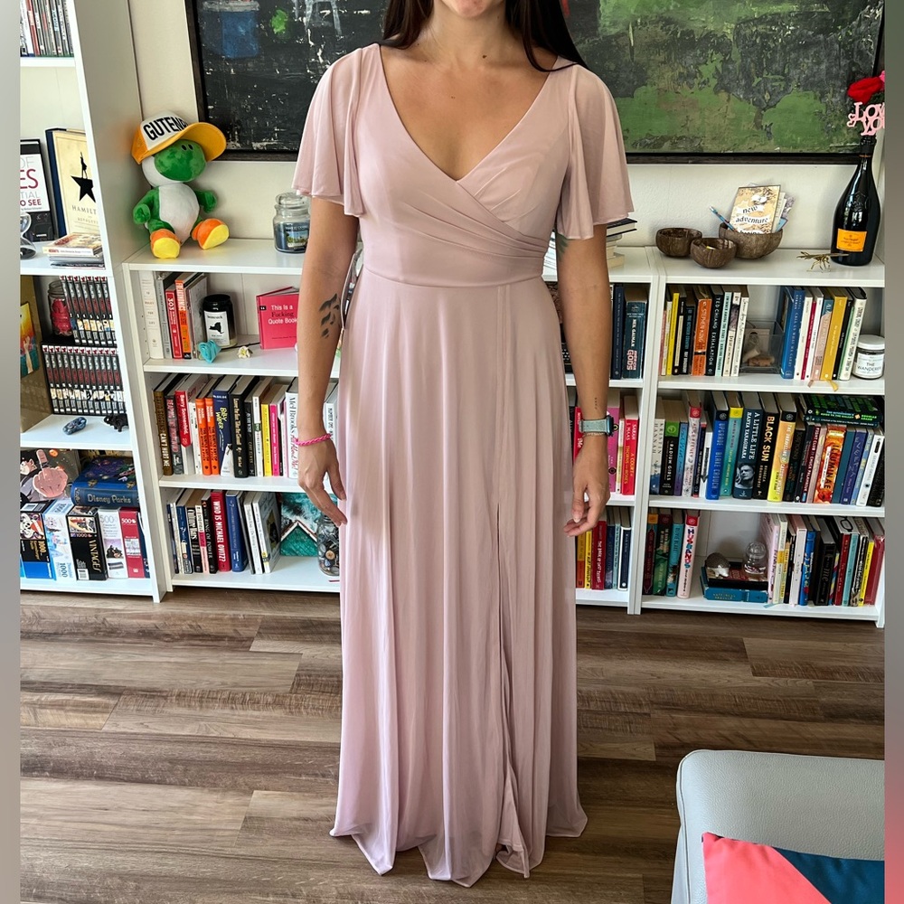 Azazie INDUH V-Neck Flutter Sleeve Maxi Dress in Dusty Rose